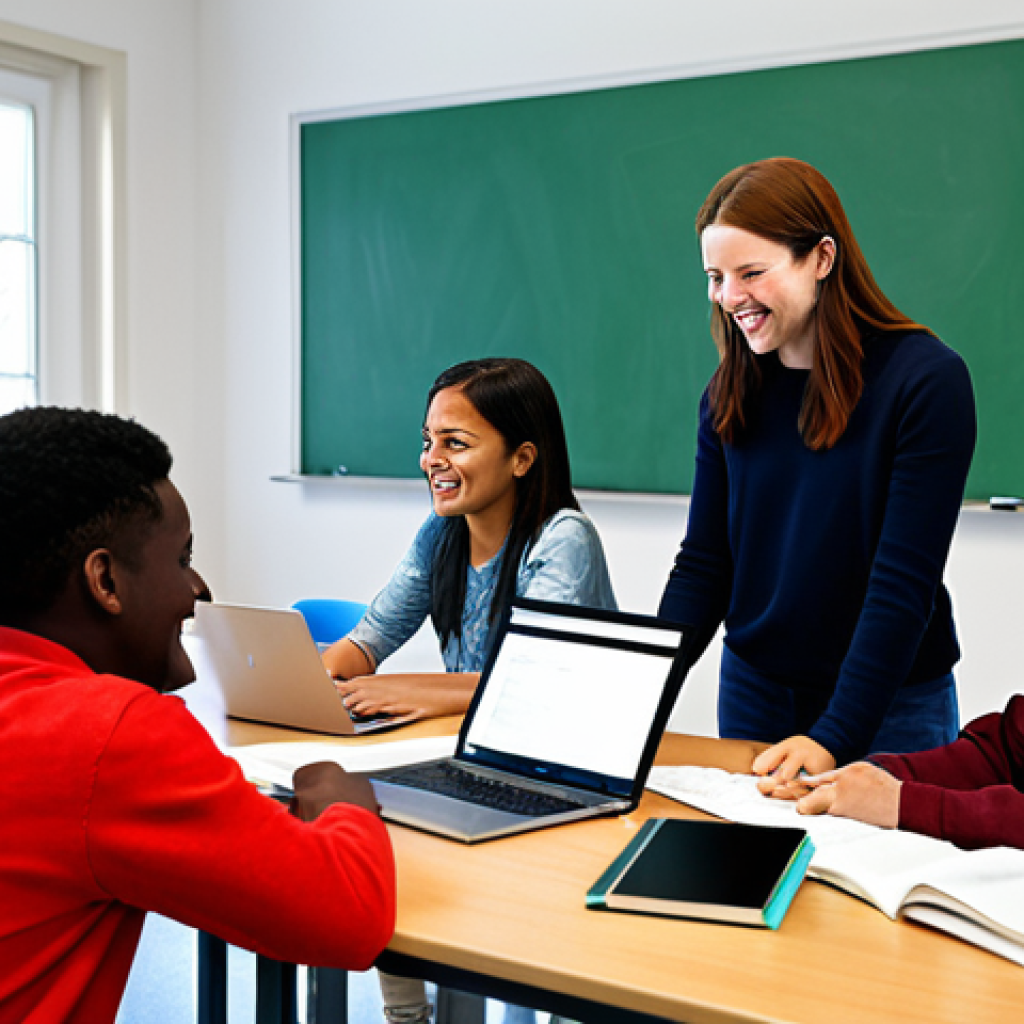 Collaborative Learning Environment**

"A diverse group of students, fully clothed in casual and modest attire, working together around a table filled with laptops in a bright, modern classroom. Smiles and engagement are visible. Books and learning materials are scattered around. Safe for work, appropriate content, professional, family-friendly. Perfect anatomy, correct proportions, natural pose, well-formed hands, proper finger count, natural body proportions, high-quality render, detailed textures."

**
