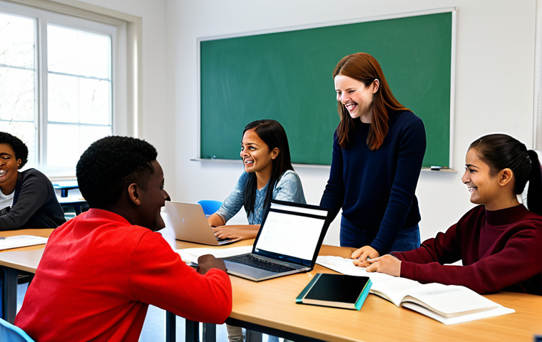 Collaborative Learning Environment**

"A diverse group of students, fully clothed in casual and modest attire, working together around a table filled with laptops in a bright, modern classroom. Smiles and engagement are visible. Books and learning materials are scattered around. Safe for work, appropriate content, professional, family-friendly. Perfect anatomy, correct proportions, natural pose, well-formed hands, proper finger count, natural body proportions, high-quality render, detailed textures."

**