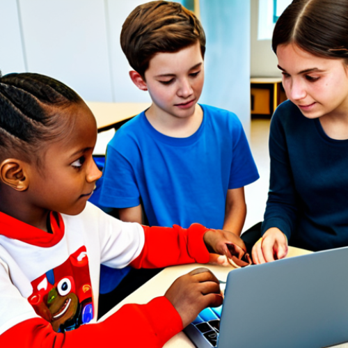 Home 19 Coding Workshop in Action**
"A vibrant coding workshop for children in a modern community center. Children (ages 8-12) are fully clothed in casual, colorful attire, working on laptops with Scratch interfaces visible. The scene is filled with natural light and positive energy. Focus on collaboration and problem-solving. Safe for work, appropriate content, family-friendly, perfect anatomy, correct proportions, natural poses, well-formed hands, proper finger count, professional."
**