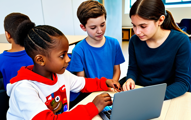 Coding Workshop in Action**

"A vibrant coding workshop for children in a modern community center. Children (ages 8-12) are fully clothed in casual, colorful attire, working on laptops with Scratch interfaces visible. The scene is filled with natural light and positive energy. Focus on collaboration and problem-solving. Safe for work, appropriate content, family-friendly, perfect anatomy, correct proportions, natural poses, well-formed hands, proper finger count, professional."

**