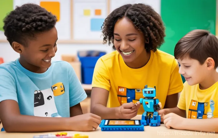 코딩교육지도사와 AI 윤리 교육 - **A Vibrant Coding Workshop for Children:** A group of diverse children, aged 6-10, are enthusiastic...