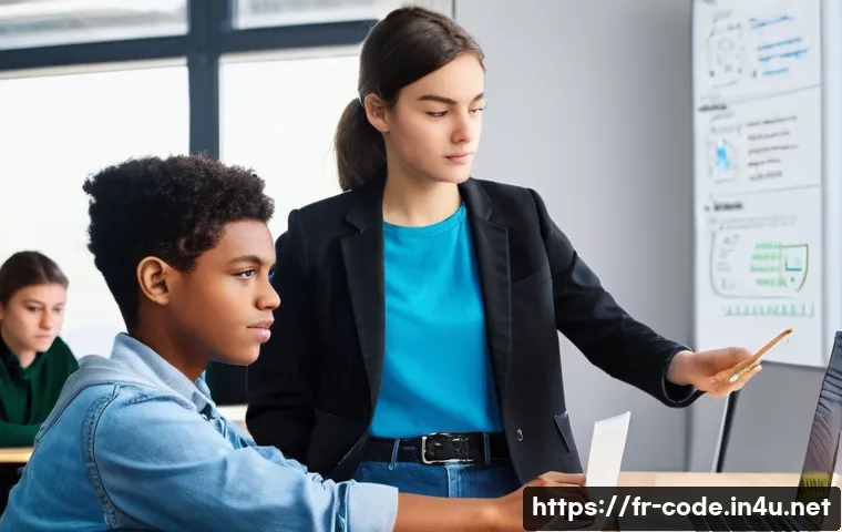 코딩교육지도사와 코딩 교육 교구 리뷰 - **Prompt:** A dynamic, bright, and modern coding classroom in France, focusing on a diverse group of...
