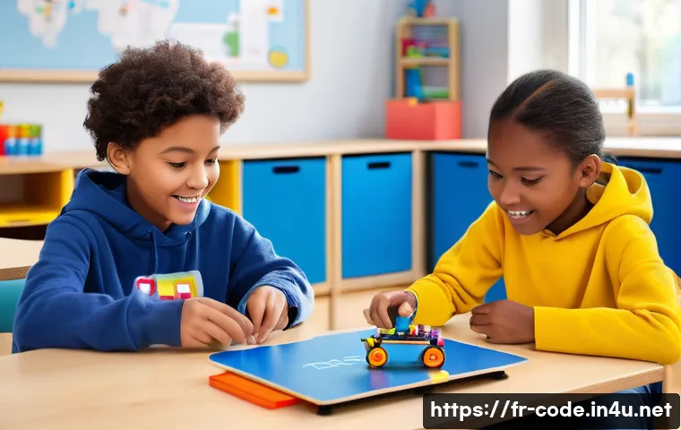 코딩교육지도사와 프로젝트 수업 준비법 - **Creative Coding Workshop for Young Learners:**
A vibrant, sunlit classroom filled with childre...