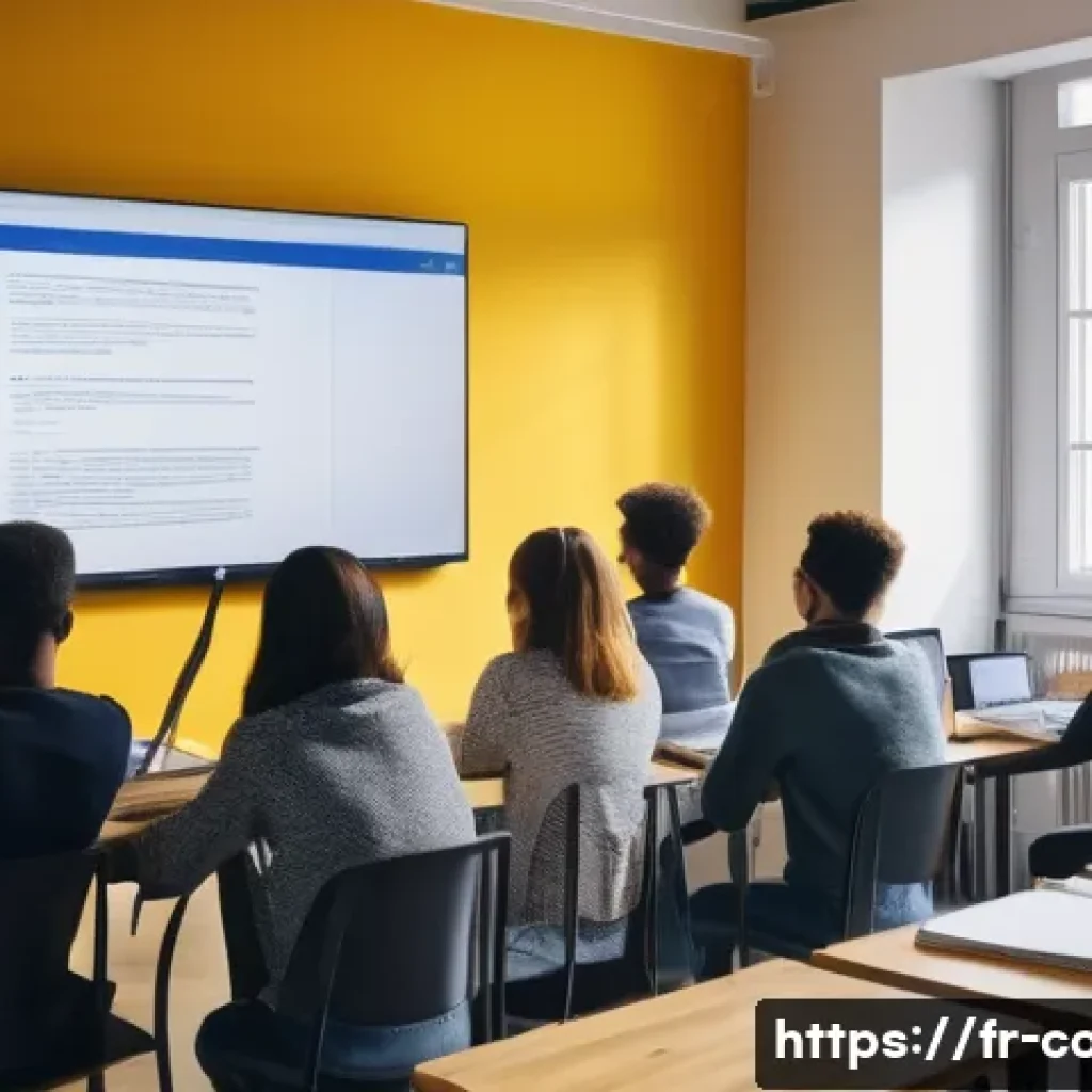 코딩교육지도사와 강의 준비 체크리스트 - A modern classroom scene in France with a diverse group of young adult students attentively learning...