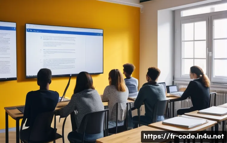 코딩교육지도사와 강의 준비 체크리스트 - A modern classroom scene in France with a diverse group of young adult students attentively learning...