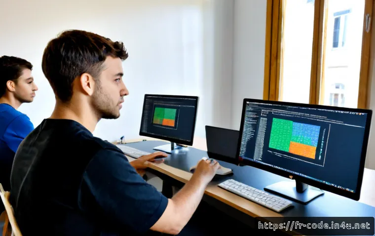 코딩교육지도사 취업률 높은 학원 추천 - Photorealistic modern French coding academy classroom in Lyon, a confident adult instructor guiding ...