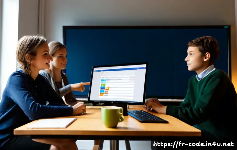 코딩교육지도사와 소프트웨어 개발 교육 - Photorealistic French coding education instructor guiding a small group of adult learners in a brigh...