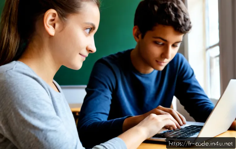 코딩교육지도사 직업 전망 및 변화 - Photorealistic modern coding education classroom in France, an experienced adult instructor guiding ...
